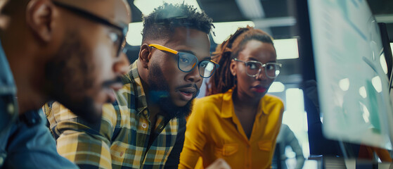 A team focused on a computer screen.