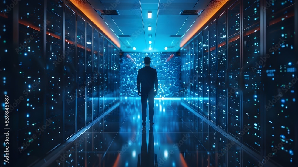 Aufkleber corporate it manager overseeing network upgrade in data center technology and digital communication 