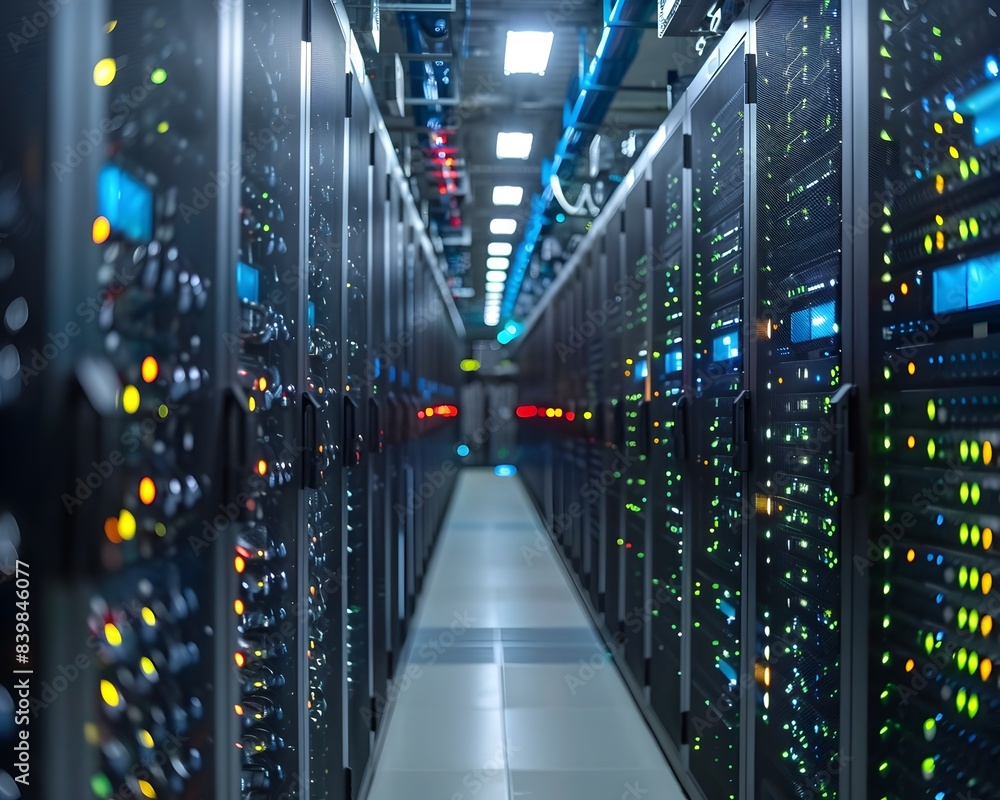 Aufkleber high tech server room hosting cutting edge e commerce platforms with rows of cutting edge equipment
