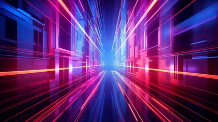 Futuristic Neon Light Tunnel with Fast-Moving Digital Pathway.