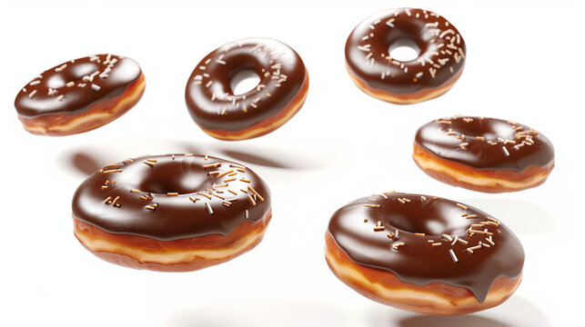 Digital Chocolate Donuts Illustration on White Background