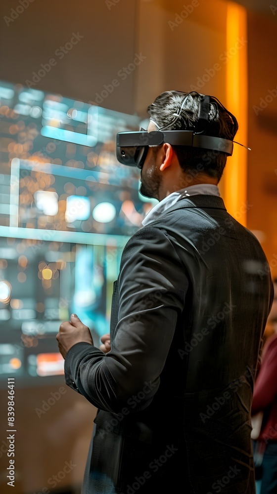 Poster corporate training session using augmented reality simulation for business scenarios in technology n