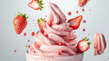 3D rendering of Gourmet Strawberry Mousse on White Backgroun