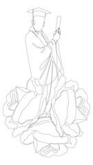 Fototapeta premium One continuous line of Graduation, man wearing Mortarboard with rose flowers. Thin Line Illustration vector concept. Contour Drawing Creative ideas.