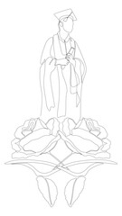 One continuous line of Graduation, man wearing Mortarboard with rose flowers. Thin Line Illustration vector concept. Contour Drawing Creative ideas.