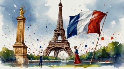 Bonne Fete Nationale, 14 Juillet. The Bastille Day of France concept.