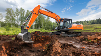 Obraz premium Excavator in Forested Area