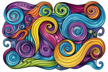 Cartoon cute doodles of vibrant waves and circles creating a joyful composition, Generative AI