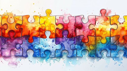 Harmony of Hues: Abstract Puzzle Pieces in Watercolor Interlock