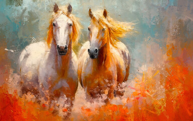 Abstract watercolor horse illustration, wallpaper background