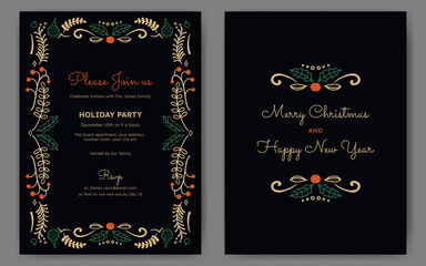 Christmas party invitation or poster with floral frame ornament