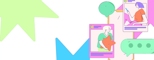 Virtual characters social communication concept business flat vector hand drawn illustration
