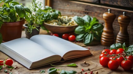 A professional photographer captures the essence of a blank recipe book waiting to be filled with mouthwatering dishes from a delivery food menu.
