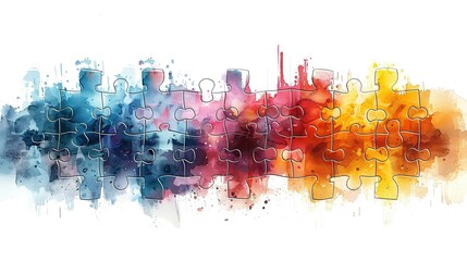 Obraz premium Diversity Mosaic: Watercolor Puzzle Pieces Symbolizing Interconnectedness
