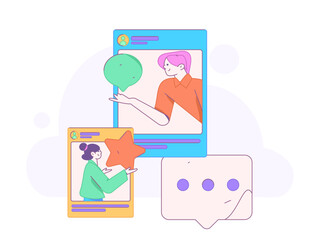 Virtual characters social communication concept business flat vector hand drawn illustration
