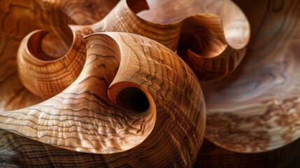 Artistic Excellence in Woodwork - Close-up of Intricately Carved Wooden Sculpture with Natural Grain and Smooth Finish