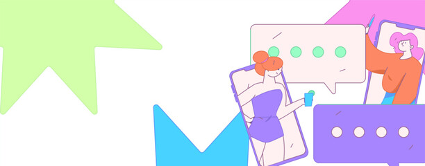 Virtual characters social communication concept business flat vector hand drawn illustration
