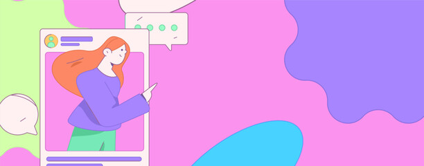 Virtual characters social communication concept business flat vector hand drawn illustration
