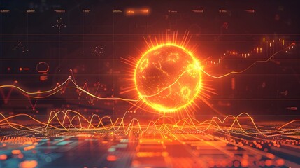 Obraz premium Futuristic Infographic Globe with Radiant Sun and Data Visualization