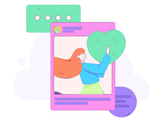 Virtual characters social communication concept business flat vector hand drawn illustration
