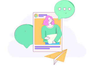 Virtual characters social communication concept business flat vector hand drawn illustration
