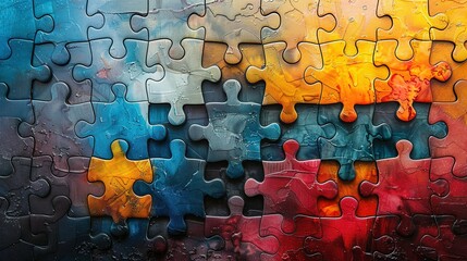 Unity in Color: Interlocking Puzzle Pieces with Watercolor Texture