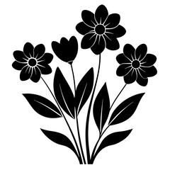 Fresh spring flowers black shapes vector silhouette  white background