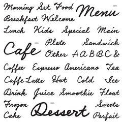 飲食店（カフェ・レストラン）の筆記体の飾り英字