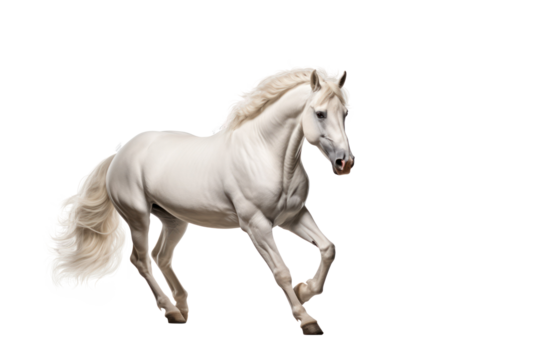 White horse running and jumping on transparency background with PNG file
