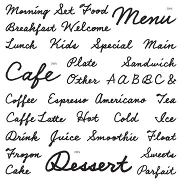 飲食店（カフェ・レストラン）の筆記体の飾り英字