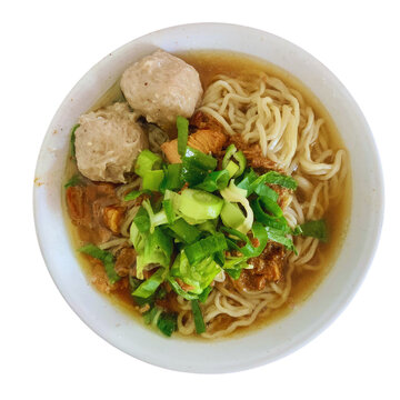 thai noodle soup with chicken or mie ayam bakso Indonesian food