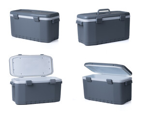 Handheld gray refrigerator isolated on white background