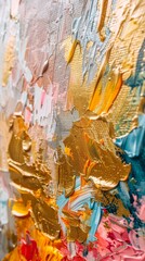 Painting background with golden brushstrokes. Textured background. Oil on canvas. Modern Art. Floral, figure, grey, wallpaper, poster, card, mural, rug, hanging, print, wall art.