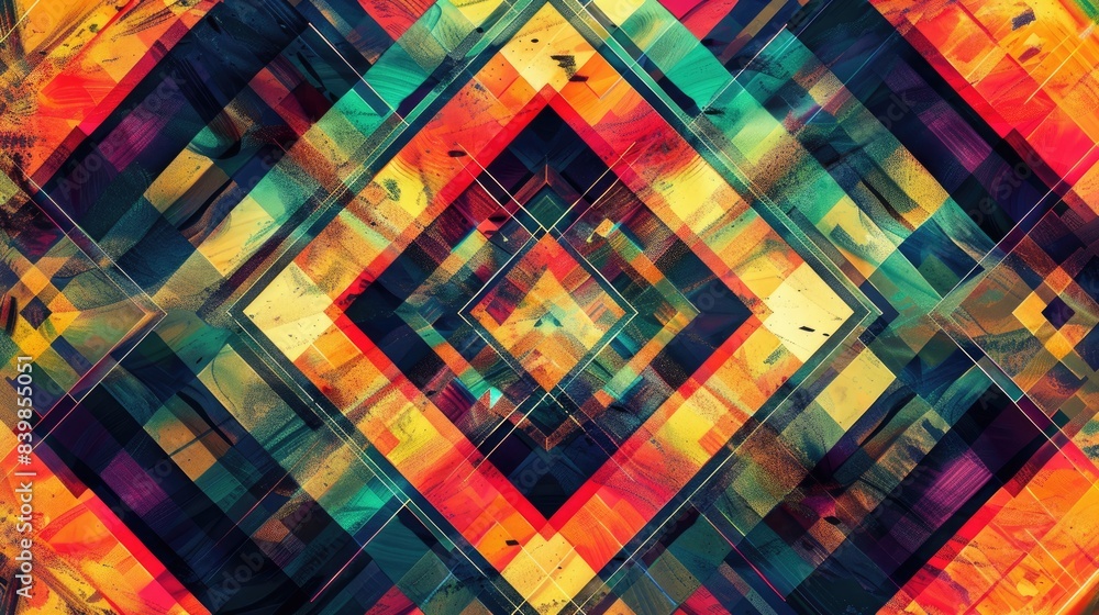 Poster symmetrical background of abstract multicolored canvas square geometric pattern