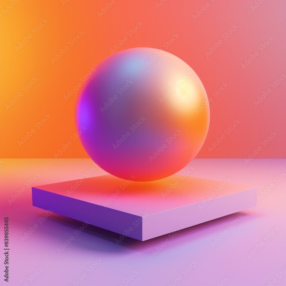 Poster a 3d icon with a matte sphere floating over a gradient, transitioning from pastel orange to a deep v