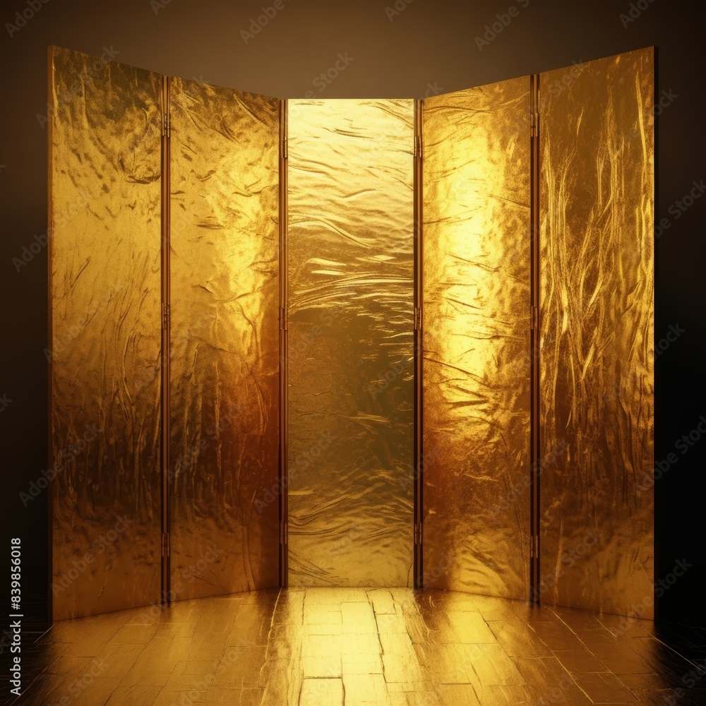 Wall mural gold foil folding screen, warm light, texture, background