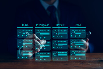Project plan and manage concept. Project manager update tasks and milestones progress plan schedule interface program. Digital business project timeline manage. Business planning software technology