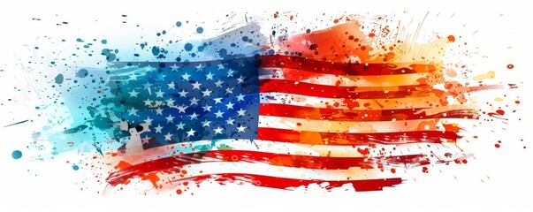 Abstract USA flag with paint splashes and grunge elements, illustration on white background