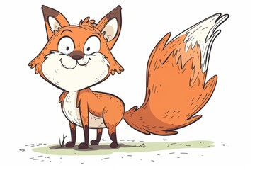 Obraz premium Cartoon cute doodles of a clever fox with a bushy tail and a sly smile, Generative AI