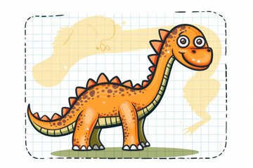 Cartoon cute doodles of a curious dinosaur with a long neck and friendly eyes, Generative AI