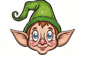 Obraz premium Cartoon cute doodles of a jolly elf with pointy ears and a green hat, Generative AI 