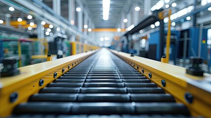 Fototapeta premium Modern Automated Conveyor Belt System in a High-Tech Industrial Facility