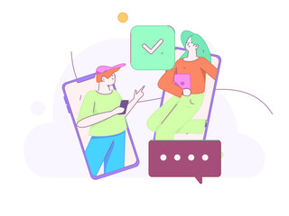 Virtual characters social communication concept business flat vector hand drawn illustration
