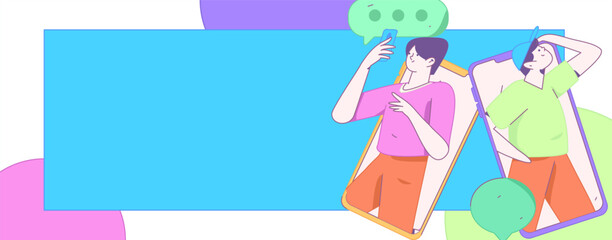 Virtual characters social communication concept business flat vector hand drawn illustration
