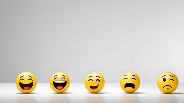 Many yellow balls with smiling faces. Social media and communications concept background