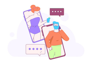 Virtual characters social communication concept business flat vector hand drawn illustration
