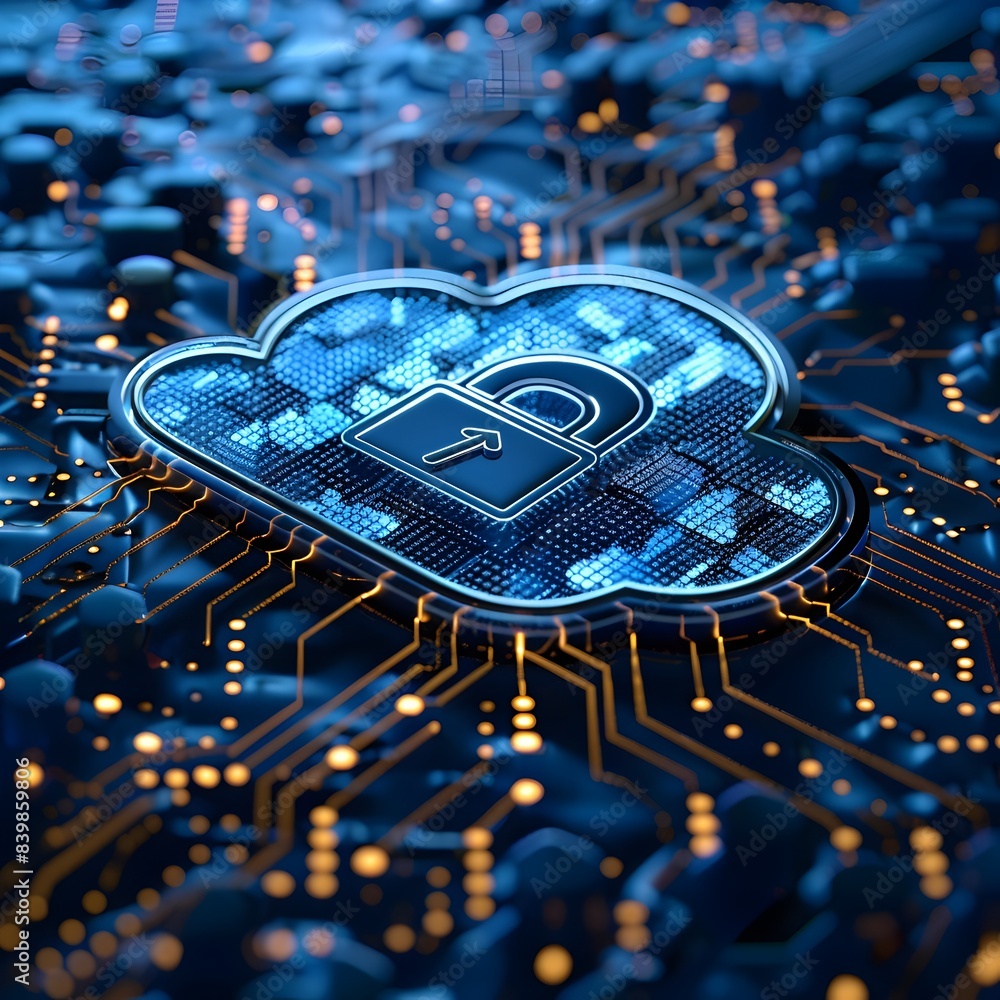 Poster cybersecurity defenses deployed in a futuristic cloud computing environment with digital firewall vi
