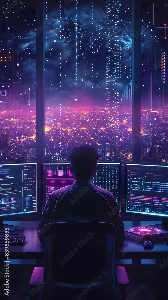 Poster cloud service provider s command center monitoring global data traffic and connectivity