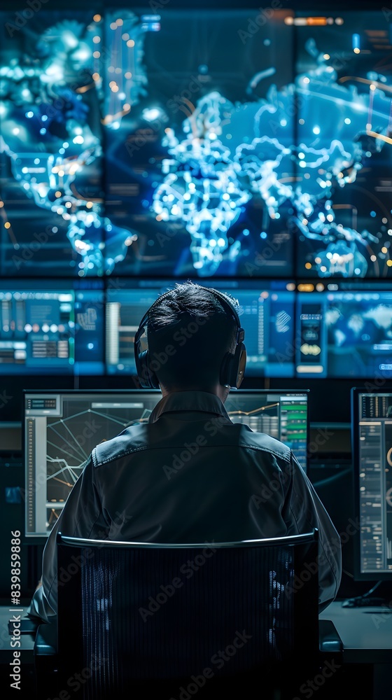 Poster cloud service provider s digital command center monitoring global network traffic and analytics