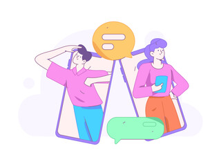 Virtual characters social communication concept business flat vector hand drawn illustration
